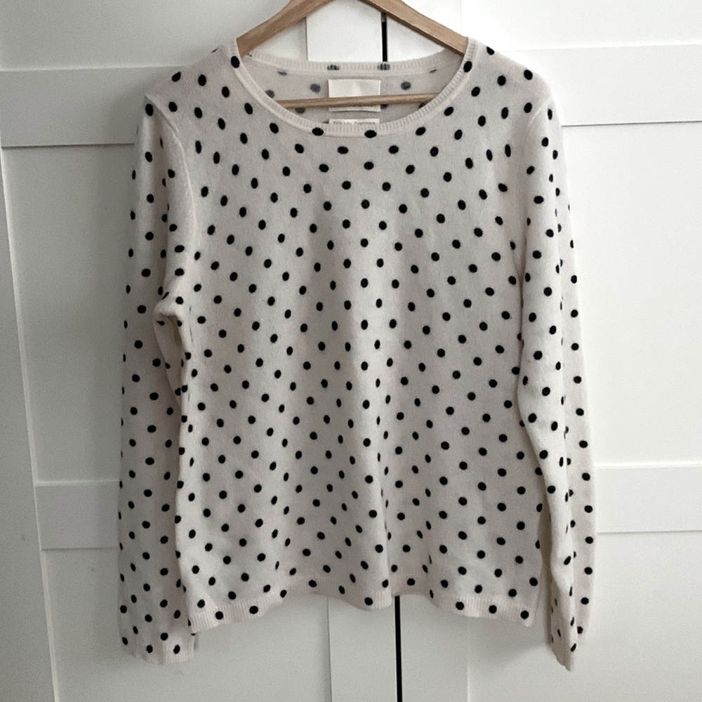 Cynthia Rowley cashmere crew neck sweater. Cream with black polka dots